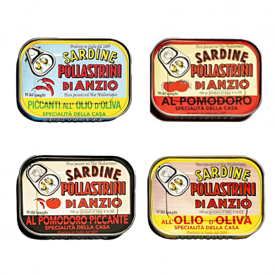 Pollastrini Italian Sardines Variety Pack -3.5oz(100g) Pack of 4
